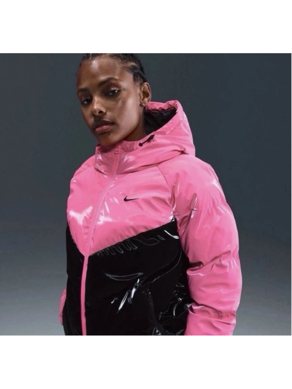 Nike Therma-Fit Shine Puffer Jacket Womens Size XS Black Pink HV5242-649 $230
